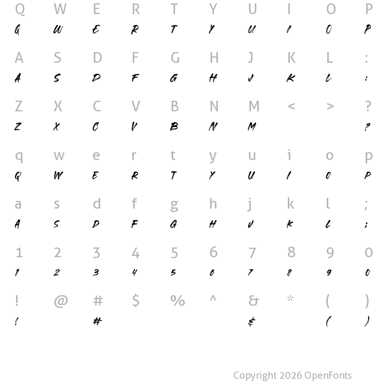 Character Map of Gorock Brush Regular