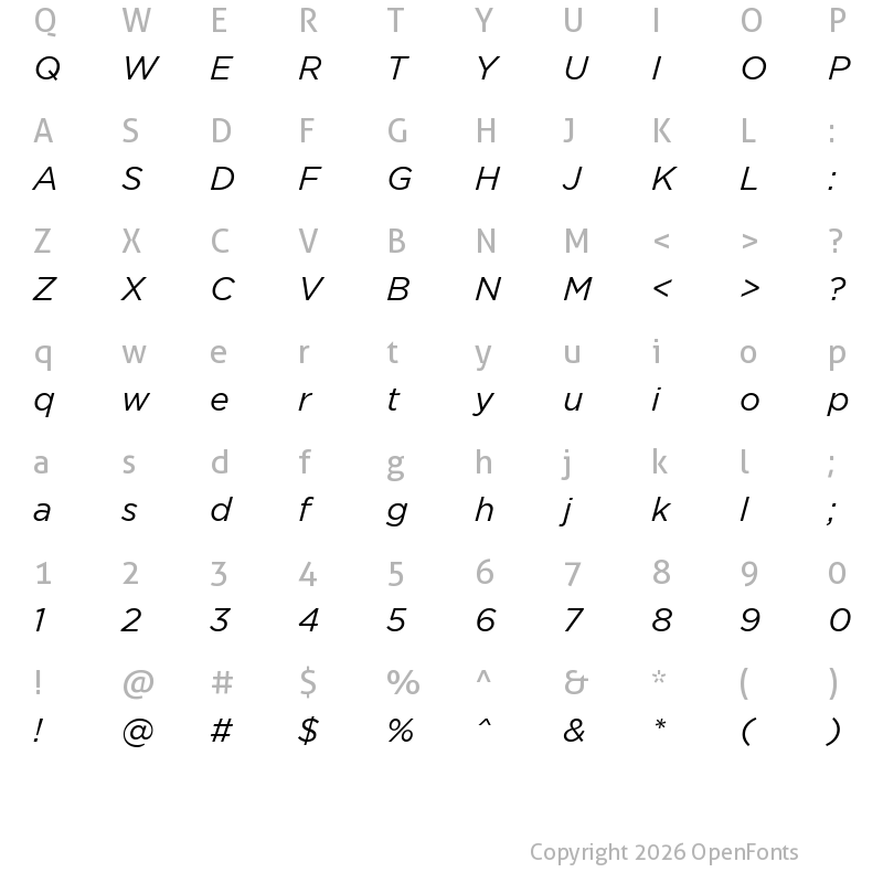 Character Map of Gotham Book Italic