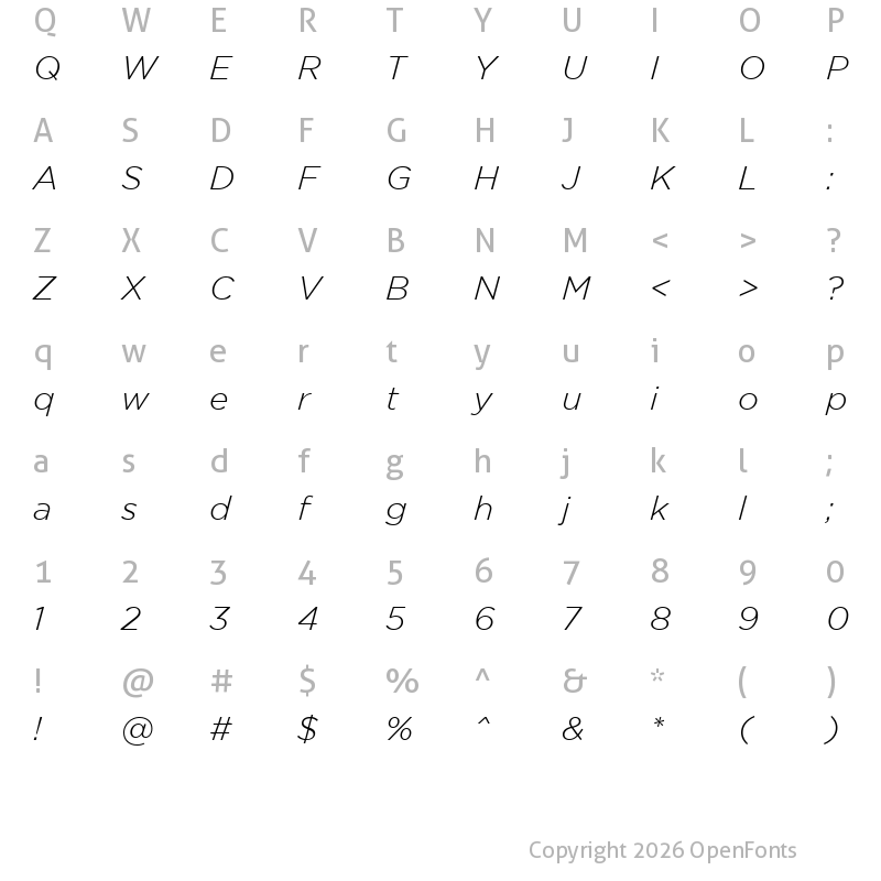 Character Map of Gotham Light Italic