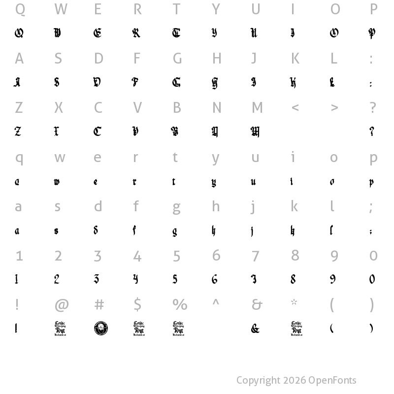 Character Map of Gothic Notausgang Regular