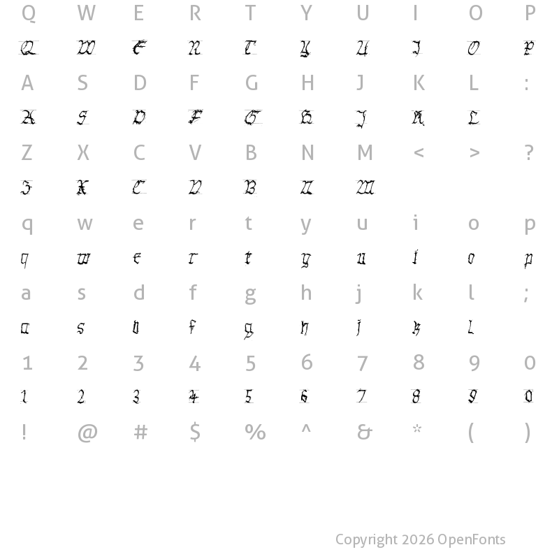 Character Map of GothicHandDirty Regular