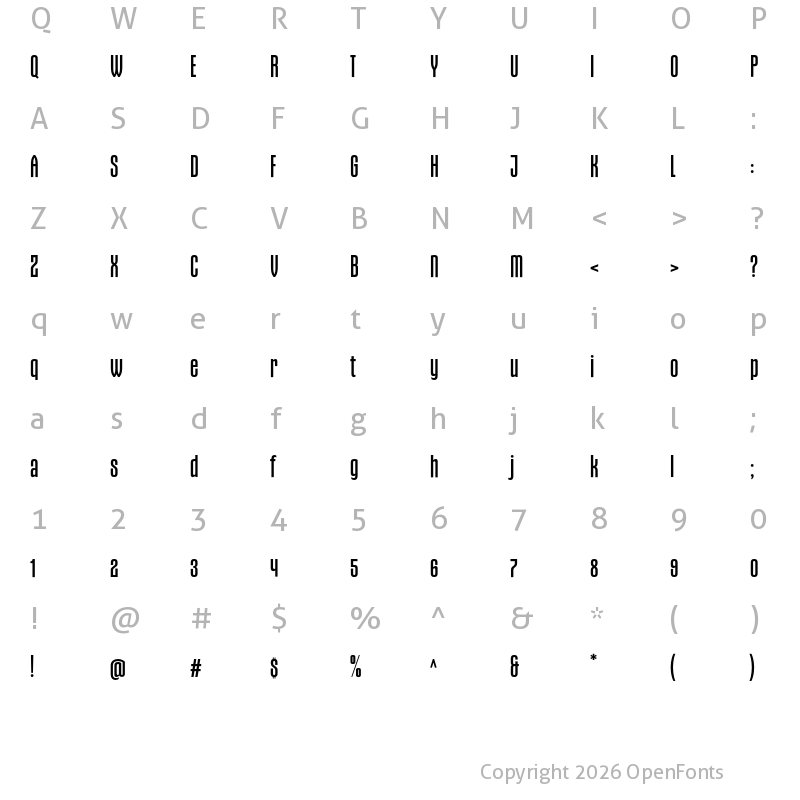 Character Map of Gothiks Condensed Book
