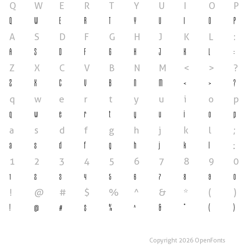Character Map of Gothiks Condensed Light