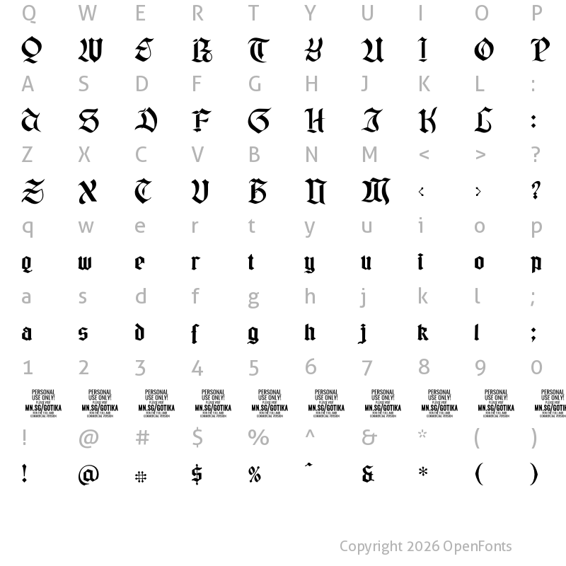 Character Map of Gotika Black PERSONAL USE Regular