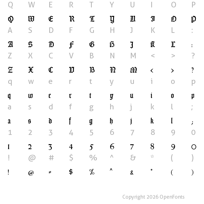 Character Map of Gotisch Weiss UNZ1A Regular