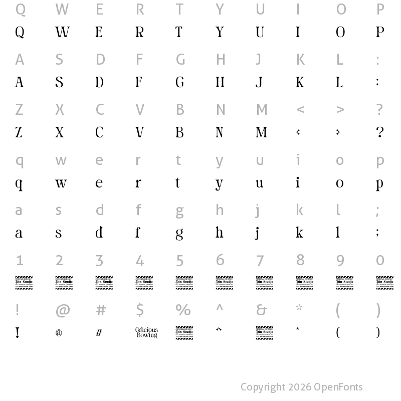 Character Map of Gracious Bowing Personal Use Regular