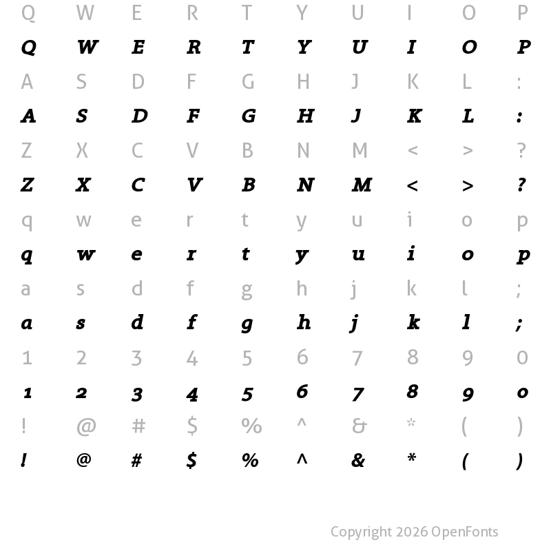 Character Map of Grandesign Neue Serif Bold Italic
