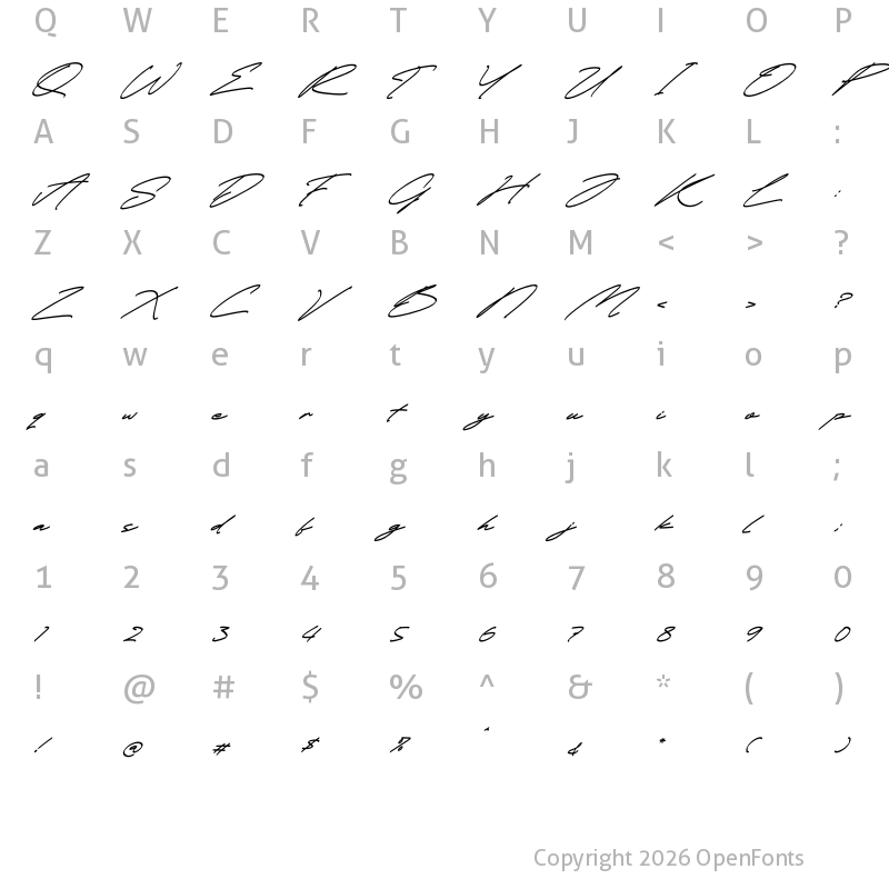 Character Map of Grandest Script Italic