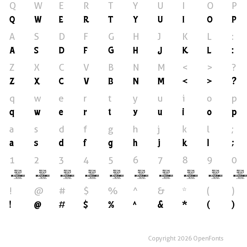 Character Map of Grandeux Serif PERSONAL USE Regular