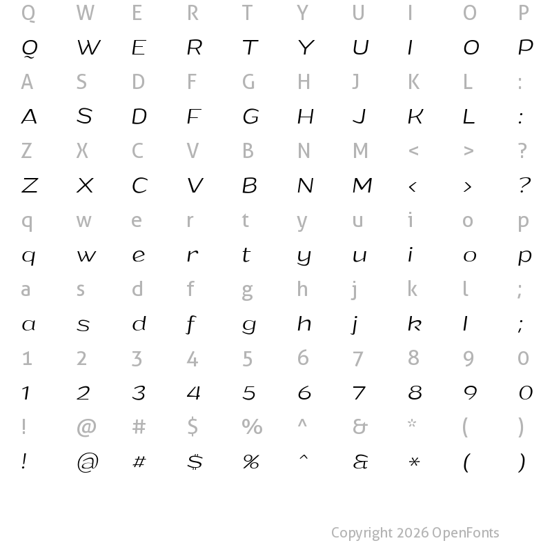 Character Map of Grandi Light Italic