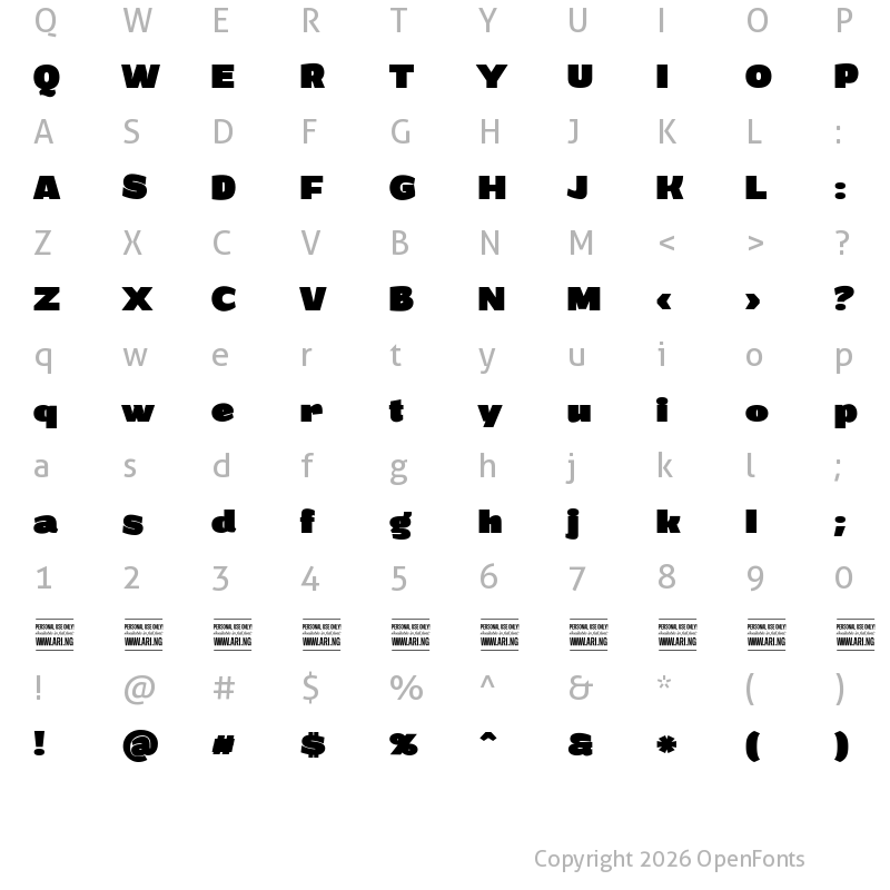 Character Map of Grandi PERSONAL USE Black