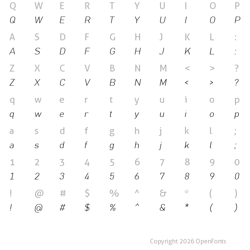 Character Map of Grandview Light Italic