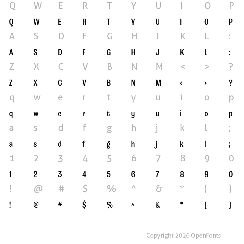 Character Map of Grange Demi Bold Condensed