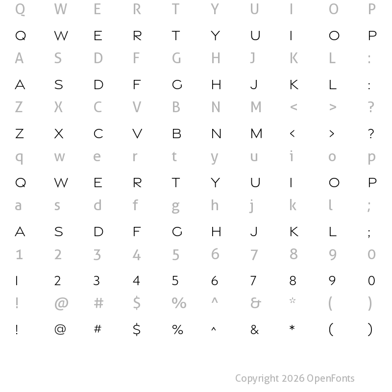 Character Map of Gravesend Sans Light