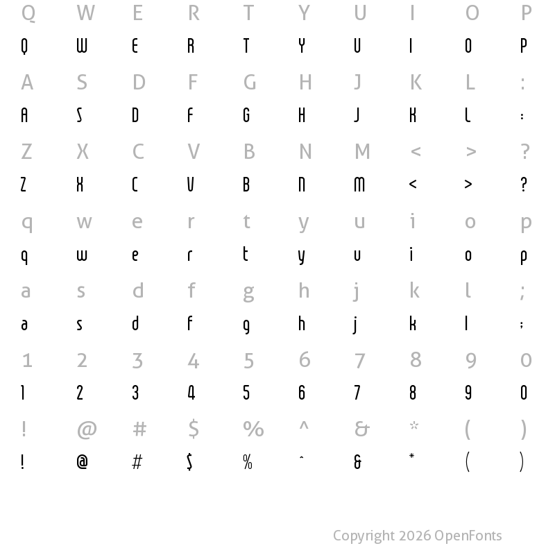 Character Map of Gravitas Light Regular