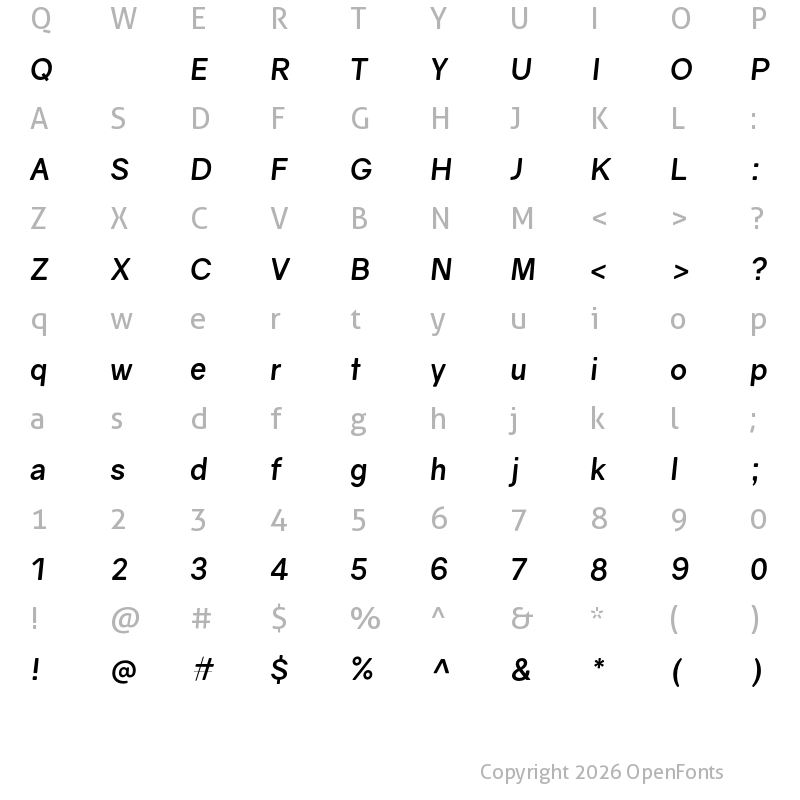 Character Map of Gravity Bold Italic