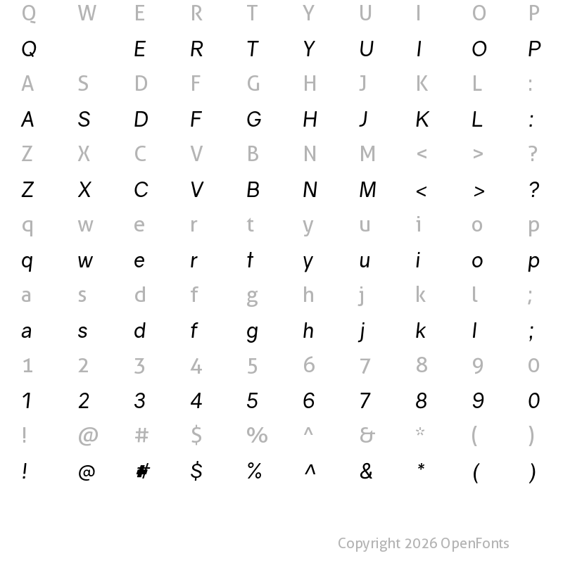 Character Map of Gravity Italic