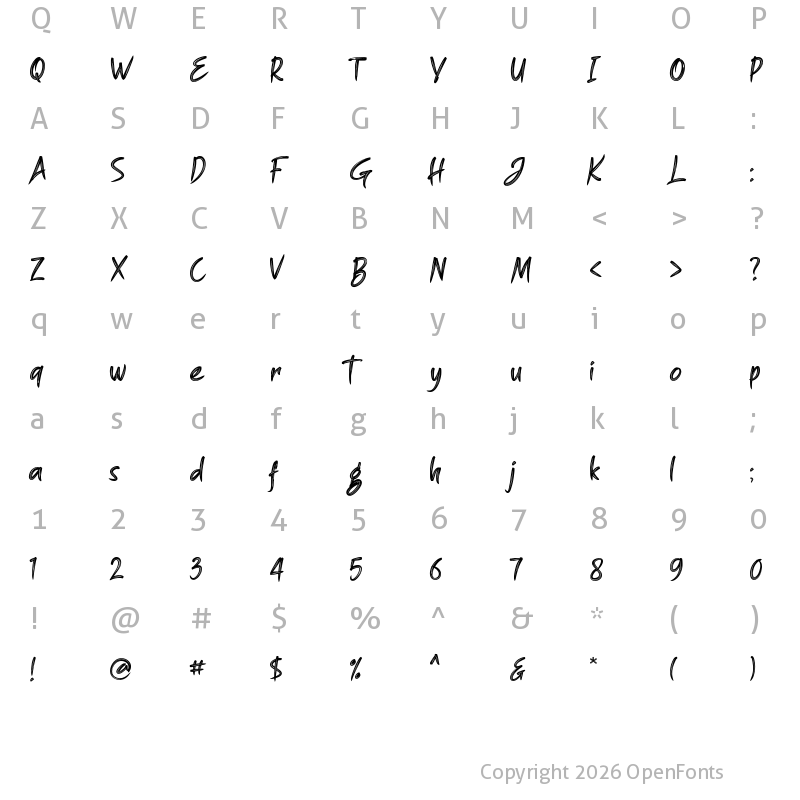 Character Map of Great Bergamo Regular