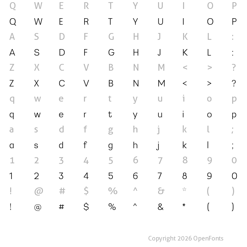Character Map of Greater Neue Light