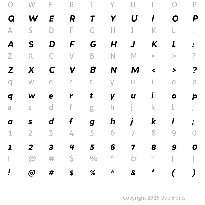 Character Map of Grenadine MVB Bold Italic