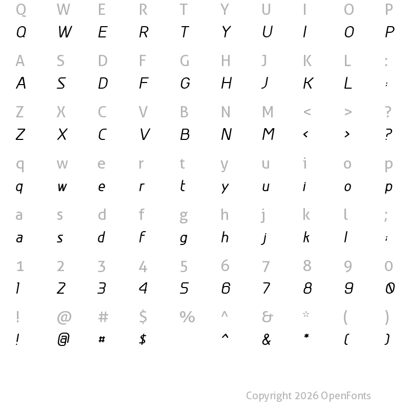 Character Map of GreyscaleBasic Bold Italic