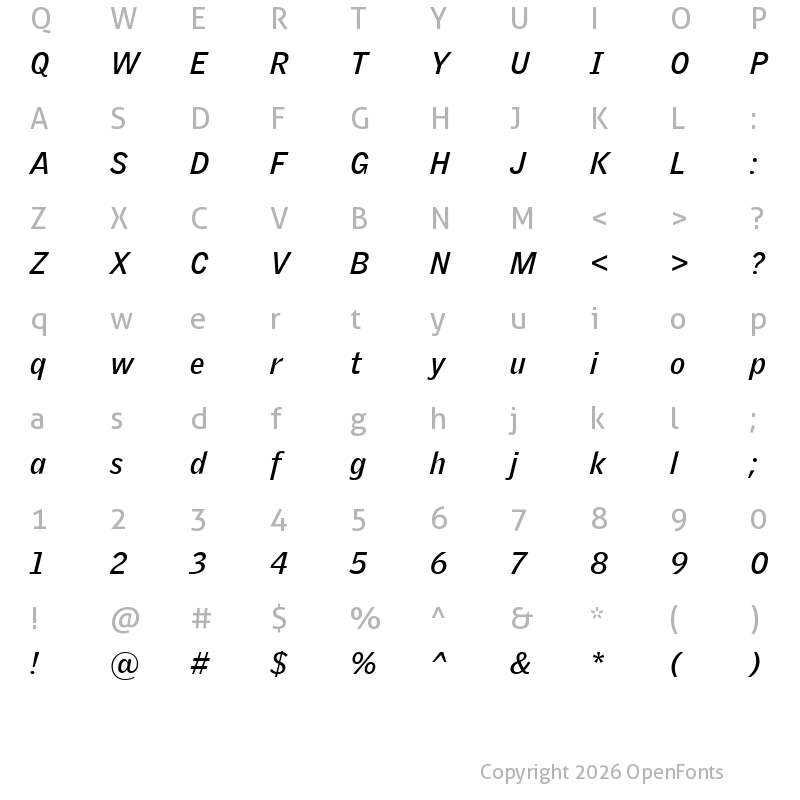 Character Map of GriffithGothic Bold Italic