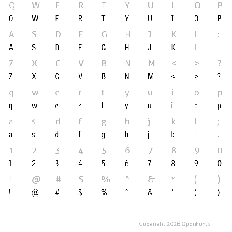Character Map of GriffithGothic Cond Regular Regular