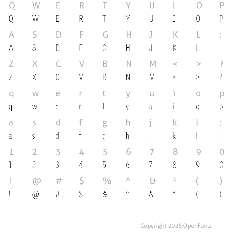 Character Map of GriffithGothic Cond Thin Regular