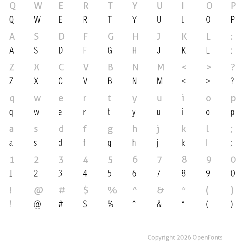 Character Map of GriffithGothicCond Light