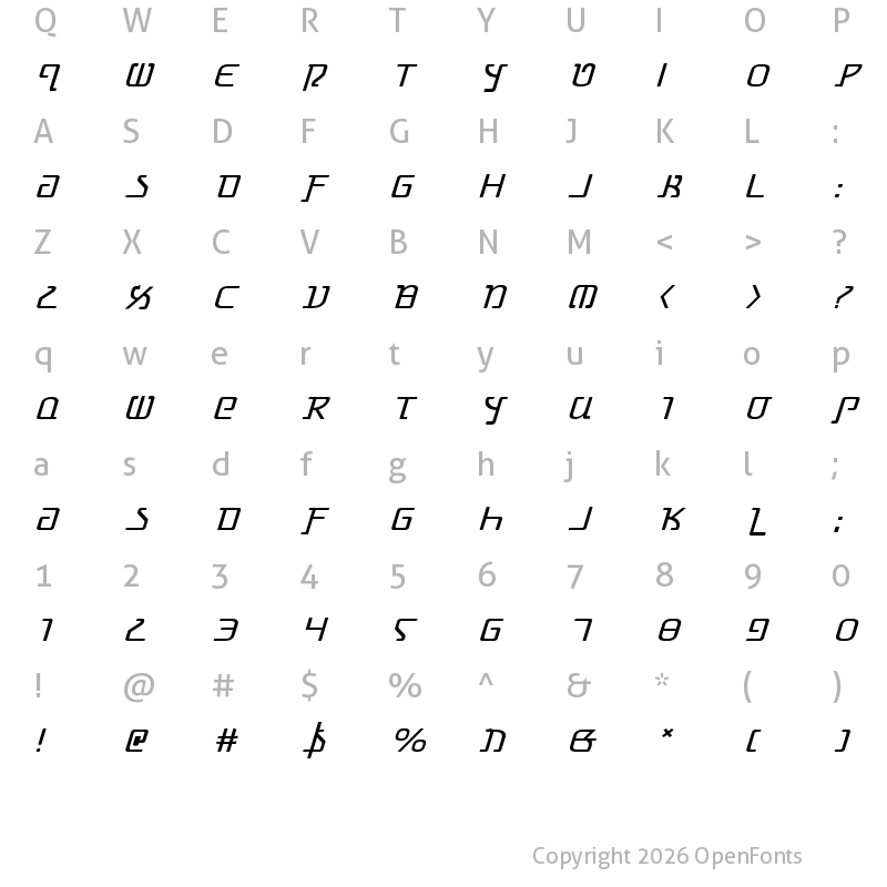 Character Map of Grimlord Expanded Italic Expanded Italic