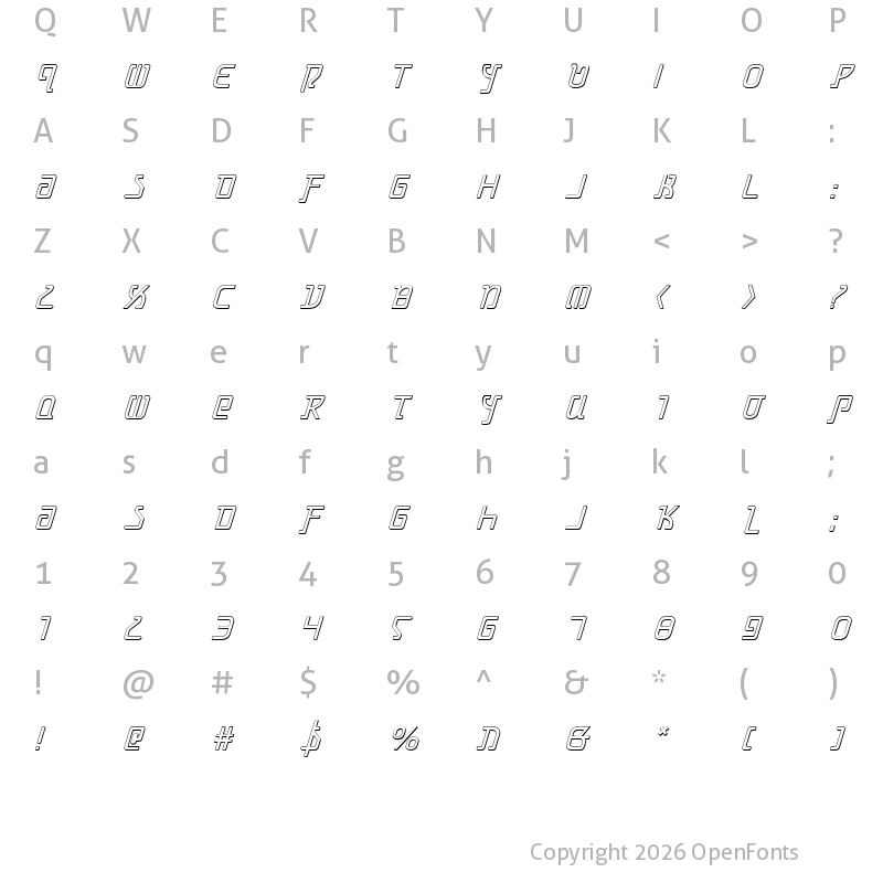 Character Map of Grimlord Shadow Italic Italic
