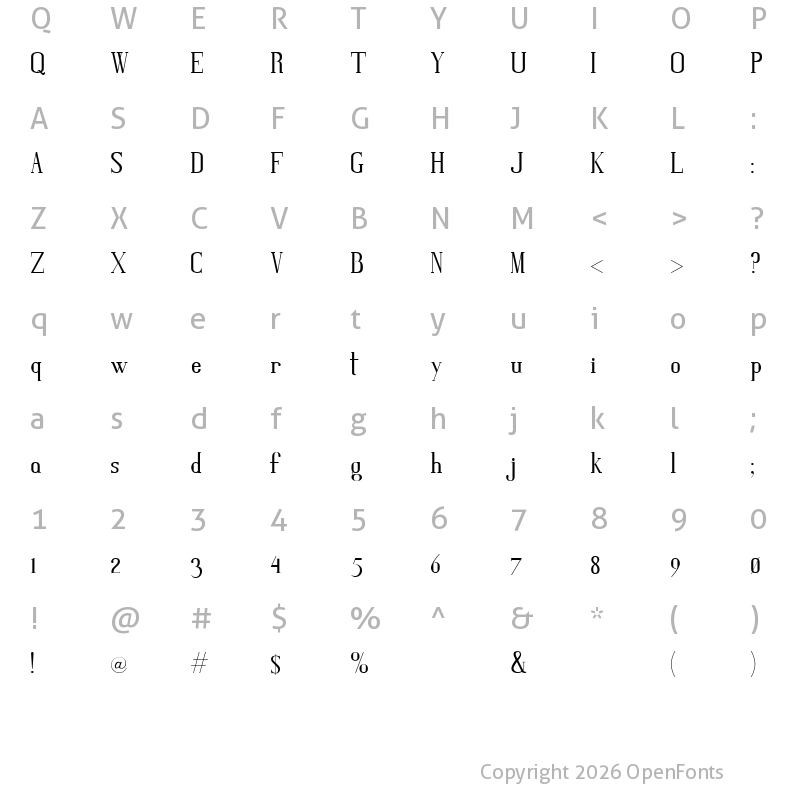 Character Map of Gris Condensed Regular