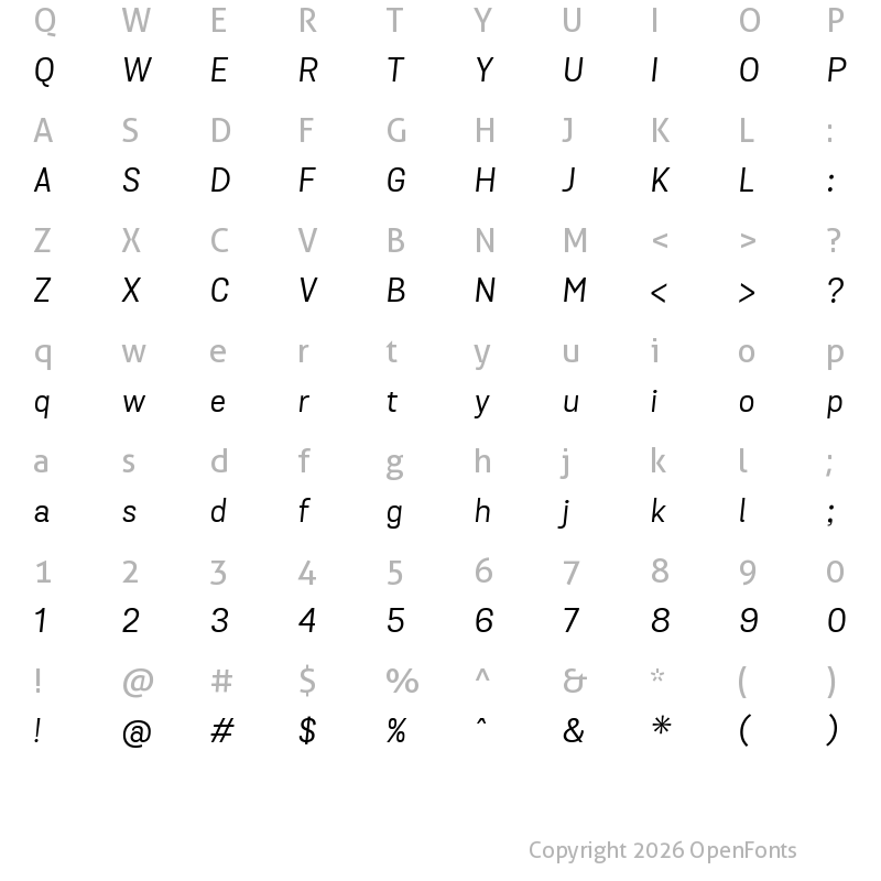 Character Map of Grota Sans Alt Italic