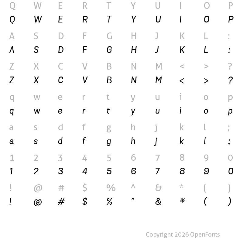 Character Map of Grota Sans Alt Medium Italic