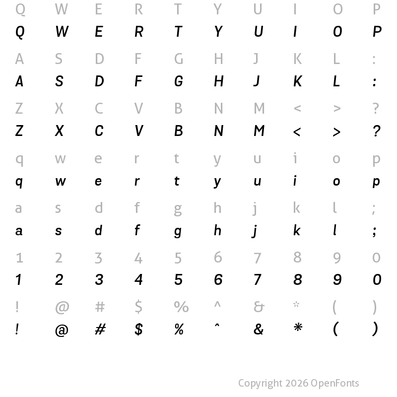 Character Map of Grota Sans Alt Semi Bold Italic