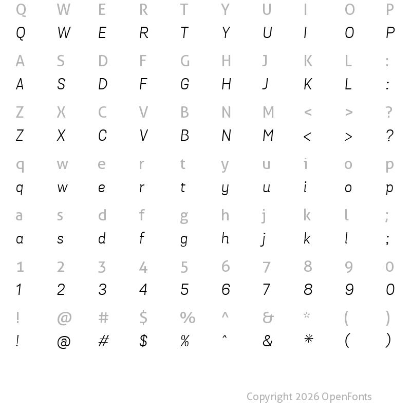 Character Map of Grota Sans Book Italic