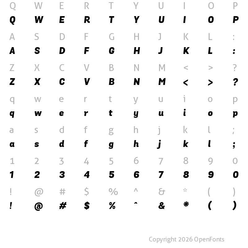 Character Map of Grota Sans Heavy Italic