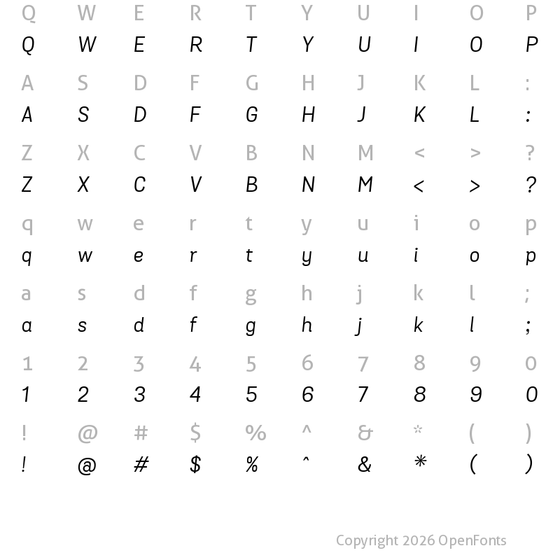 Character Map of Grota Sans Italic