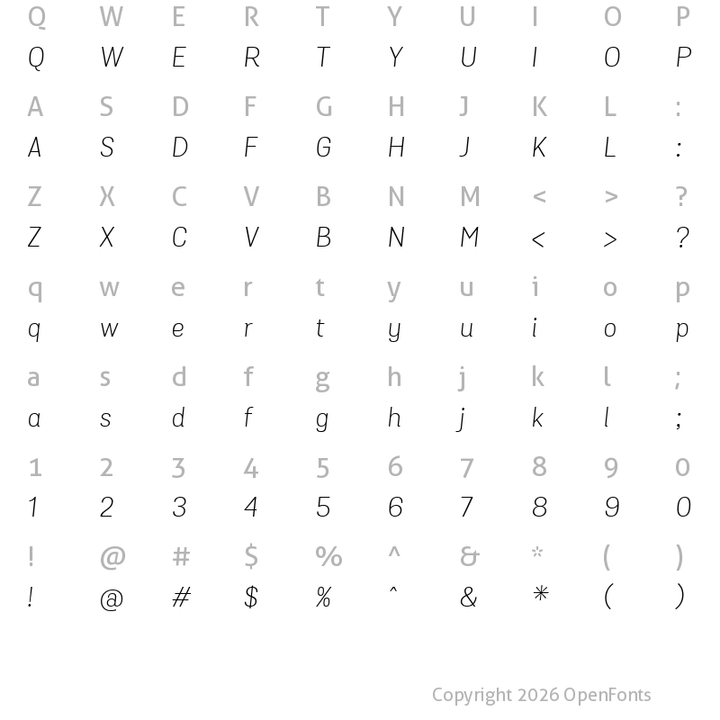 Character Map of Grota Sans Light Italic