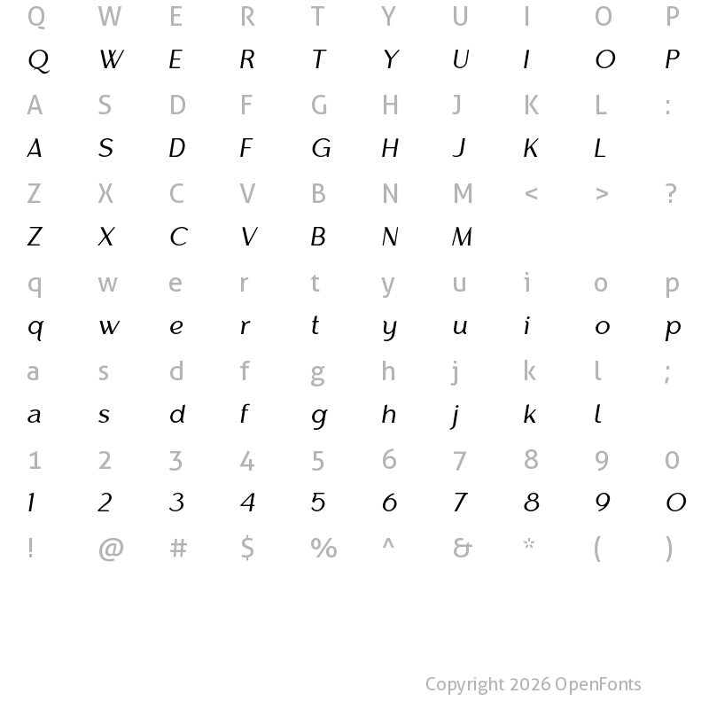 Character Map of Grotley Italic
