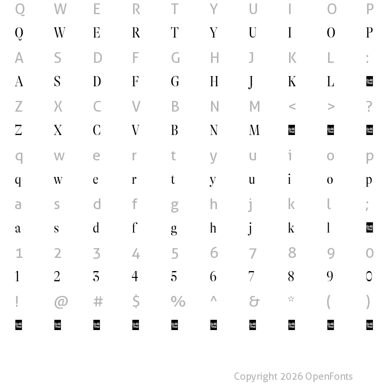 Character Map of GT Alpina Fine Trial Condensed Light