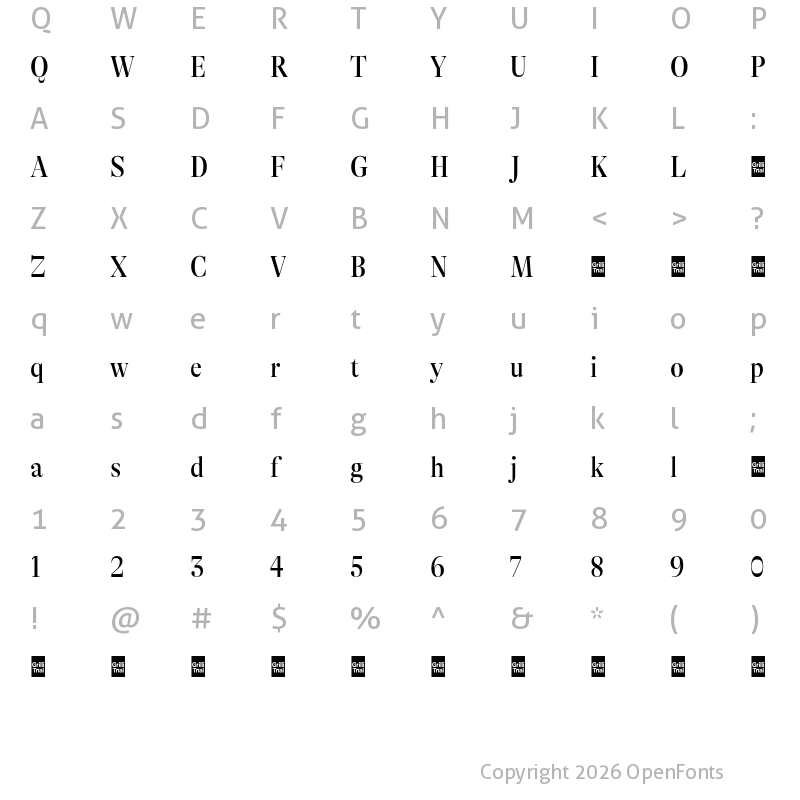 Character Map of GT Alpina Fine Trial Condensed Regular