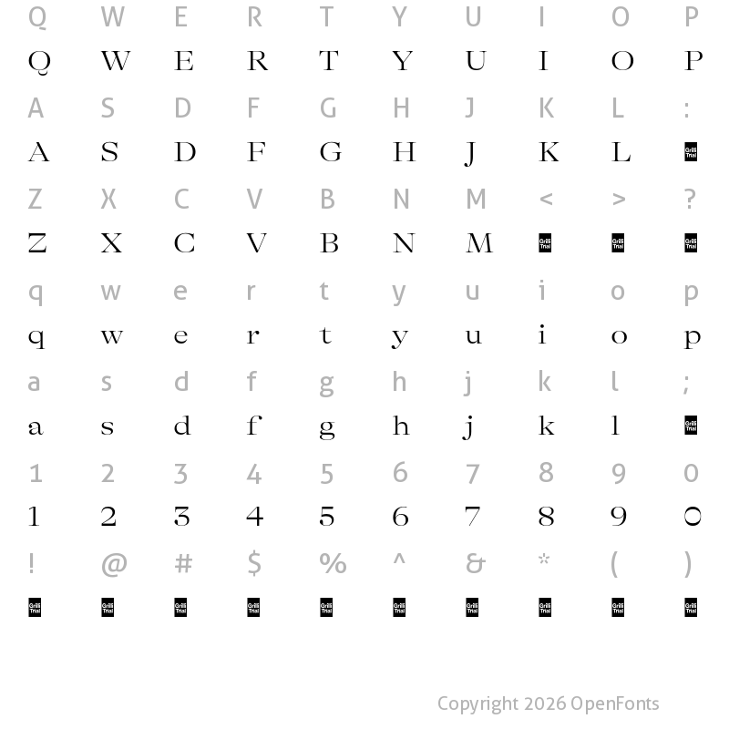 Character Map of GT Alpina Fine Trial Extended Light