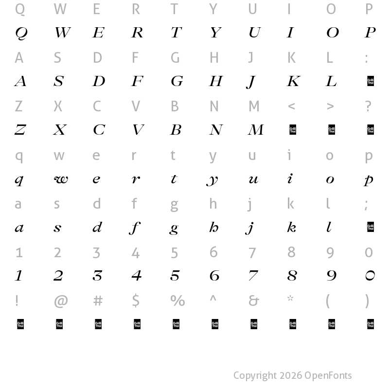 Character Map of GT Alpina Fine Trial Extended Medium Italic