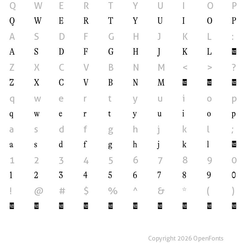 Character Map of GT Alpina Trial Condensed Light