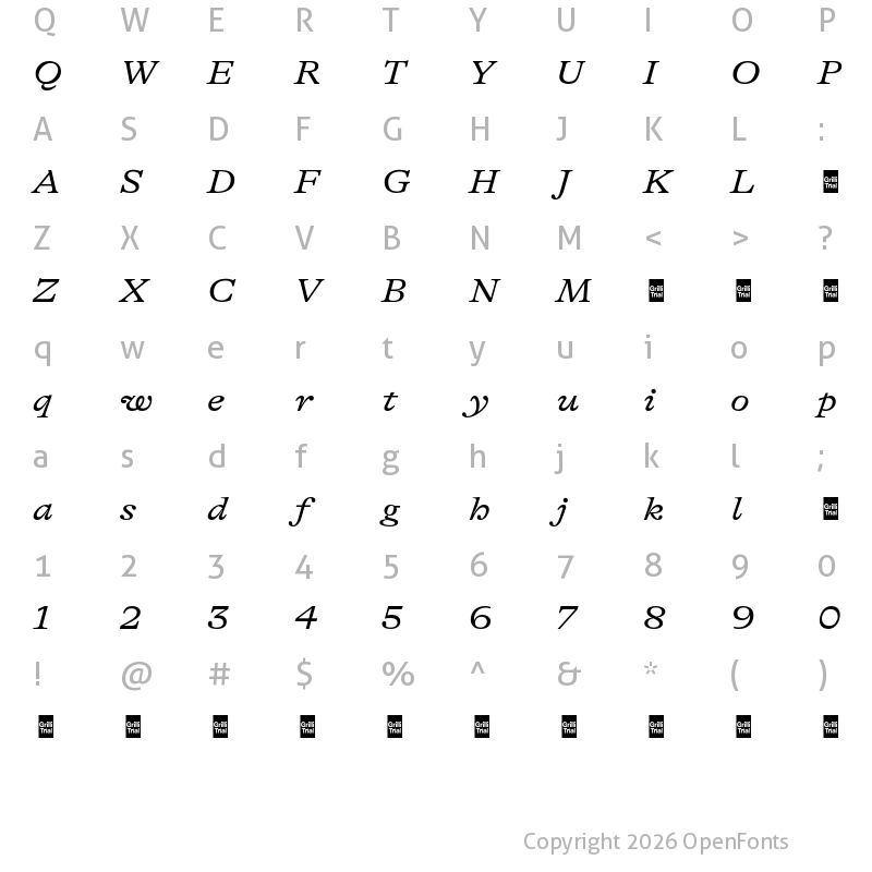 Character Map of GT Alpina Trial Extended Regular Italic