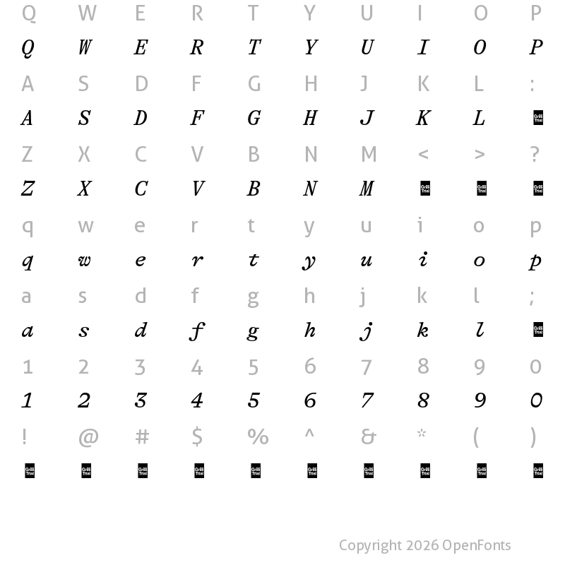 Character Map of GT Alpina Tw Trial Rg It