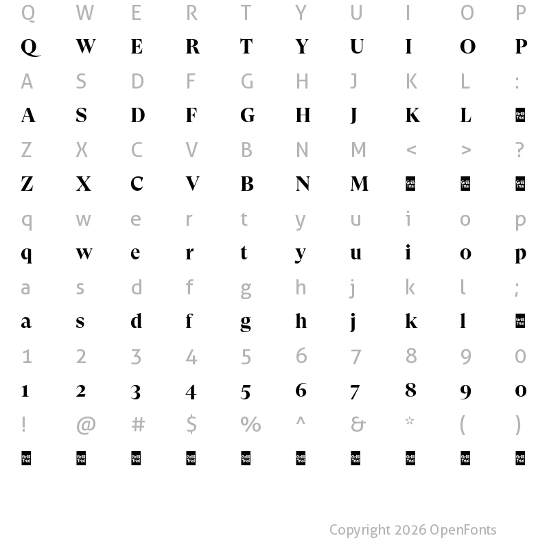 Character Map of GT Super Ds Trial Bd