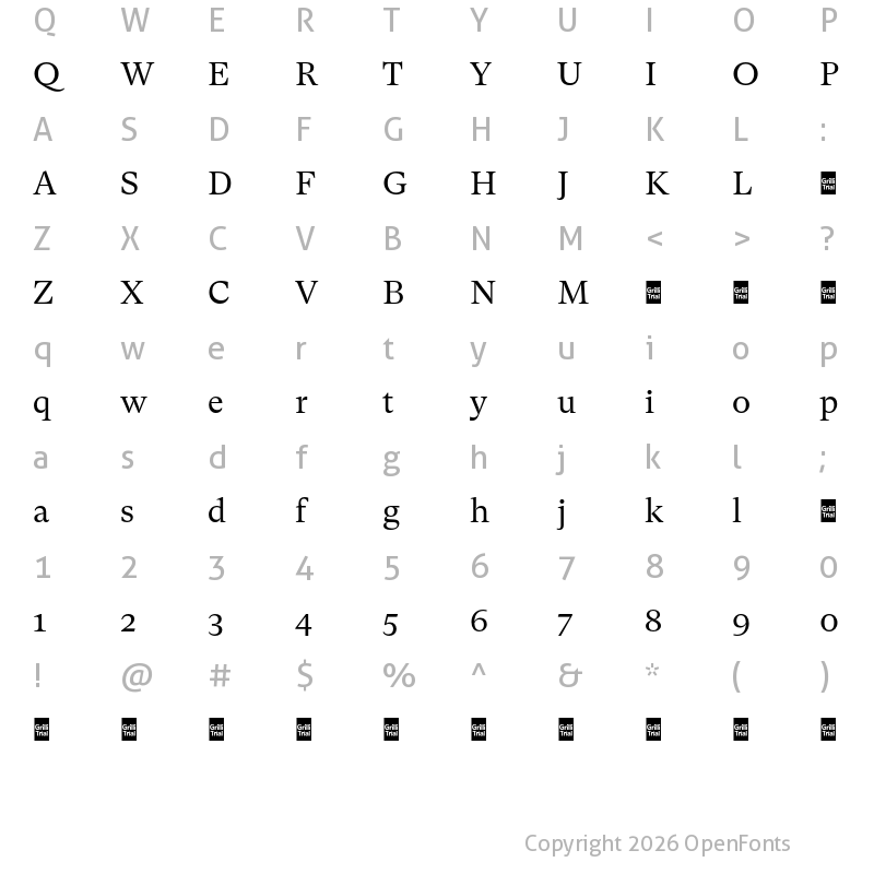 Character Map of GT Super Txt Trial Bk