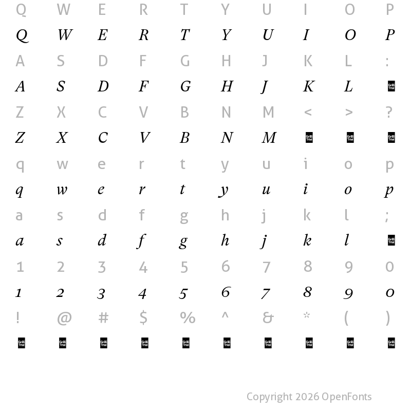 Character Map of GT Super Txt Trial Bk It